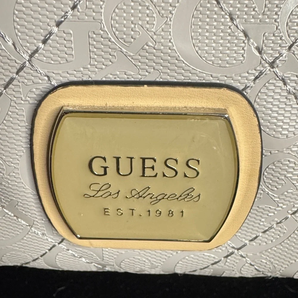 GUESS Glossy Cream Quilted Satchel